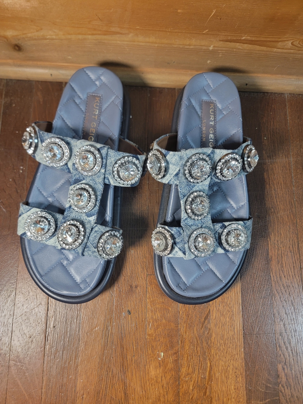 Kurt Geiger Blue Jeweled Slide Sandals